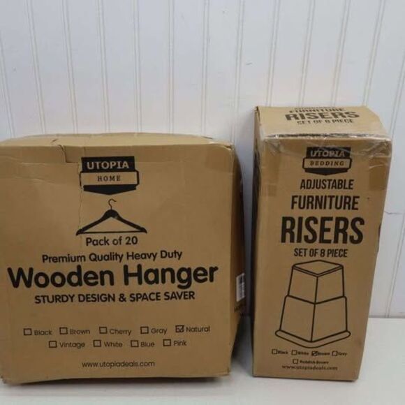 Utopia Other - NEW 20-PACK of Heavy Duty Wooden Hangers & 8-Piece Adjustable Furniture Risers